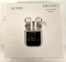 A2 Pro Language Translator Ear Buds With Digital Display Charging Dock - White