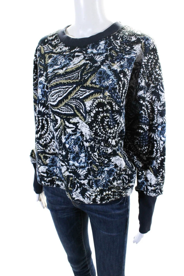 Joie Mujer Azul Marino Algodón Estampado Cuello Redondo Manga Larga Pullover Sudadera Talla L Foto 2 de 2