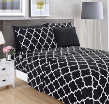 6-Piece Quatrefoil Printed Deep Pocket Bed Sheet Set, Luxurious Silky 1500 Threa