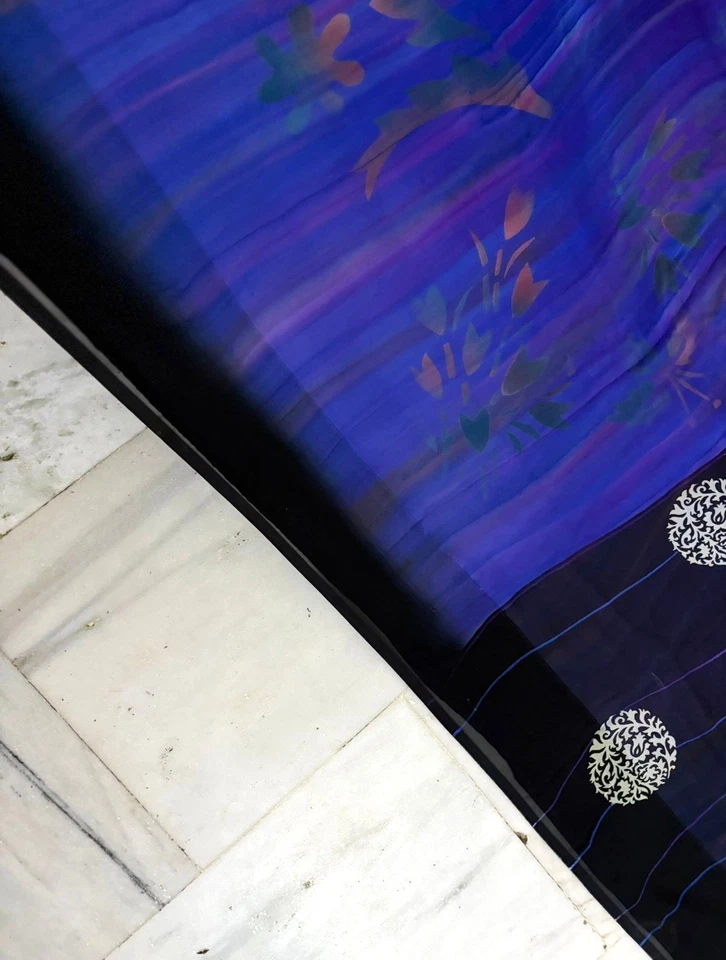 Vestido de mujer indio decoración sari tela artesanal estampado vintage usado tela sari azul Foto 4 de 4