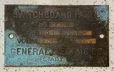 Vtg. GENERAL ELECTRIC COMPANY Switchboard Panel Brass Plate Sign New York