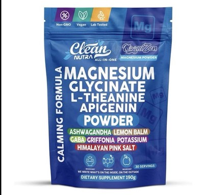Clean Nutra MagniZen Magnesium Glycinate L-Theanine Apigenin Powder Calming 190g