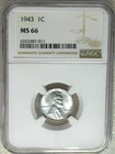 1943 P Lincoln Steel Cent NGC MS66 Very Bright Luster Just Graded #Z353Z