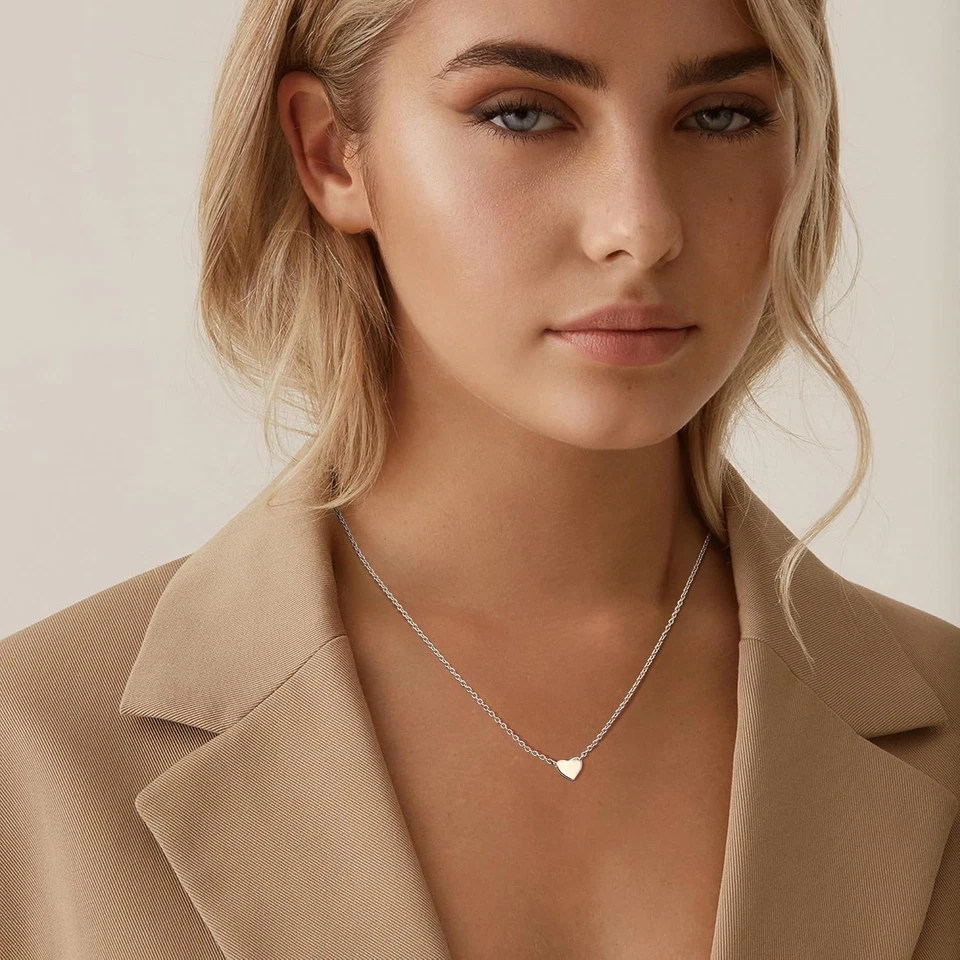 Collana Donna Argento 925 Con Cuore Aperto Pendente - Girocollo CZ Regolabile 17 - Immagine 2 di 4