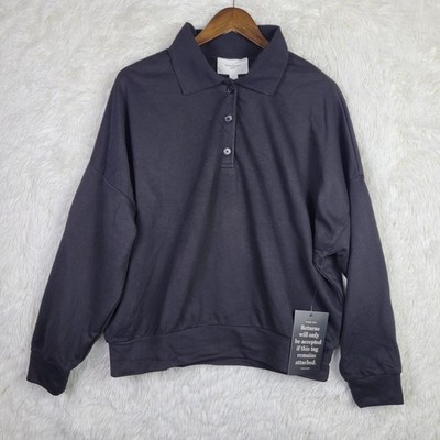 NWT Pomander Place Tuckernuck Bode Polo Sweater Black Womens L Oversized Boho