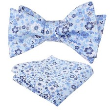 Mens Premium Floral Pre-tied Bow Tie Classic Wedding Pocket 091-sky Blue