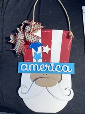 AMERICANA Rustic UNCLE SAM SIGN 4th of July Deck Porch Wall Door Hanger Plaque