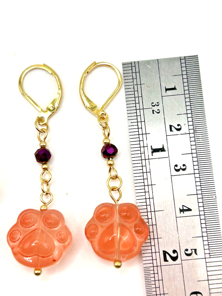 2pc Set: 7.5" Peach &amp; Pink Dog/Cat Glass Paw Print Stretch Bracelet ...