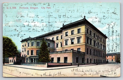 #ad Antique Postcard Portland Oregon City Hall Block Vintage Art USA Posted 1908 $17.77