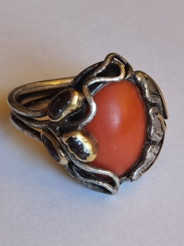 Stunning Handcrafted Ring Danish 1970/80's Henning Stryhn Silver 925s &14K Gold - Picture 1 of 24