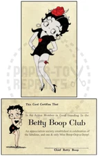 BETTY BOOP CLUB MEMBERSHIP CARD - VINTAGE REPRINT FANTASY