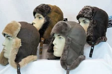 4 COLORS REAL SHEEPSKIN SHEARLING LEATHER FUR HAT Trapper Ushanka Hunting S-3XL