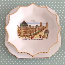 Early 20th Century Shelley China Fluted Souvenir Dishes | Melbourne Sydney views