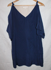 LAVENDER BROWN Cold Shoulder 100% silk long Tunic Blouse size small- made in USA