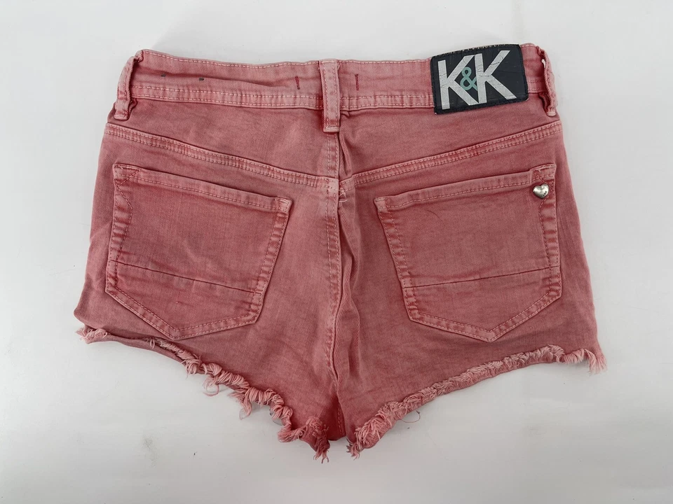 Pantalones Cortos Kendall & Kylie Tachonados Cortados Elastizados Para Mujer Talla 5/6 Rosa Tiro Alto Foto 2 de 4