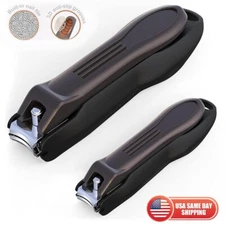 2 PCS Fingernail Nail Clippers with Catcher Stainless Steel Thick Nail Cutters