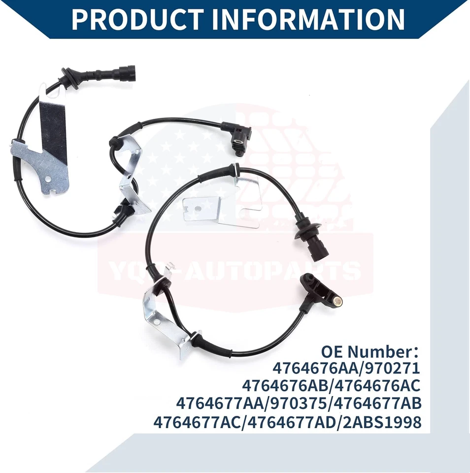 2 Front Side ABS Wheel Speed Sensor for Chrysler Sebring Dodge Stratus 2001-2006 Foto 2 de 4