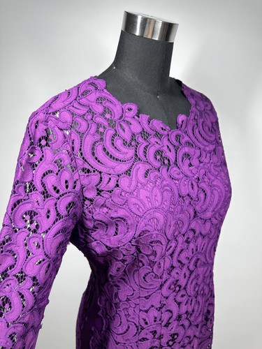 Elie Tahari Womens Size 6 Purple Lace Midi Fitted Cocktail Formal Dress - Picture 6 of 16