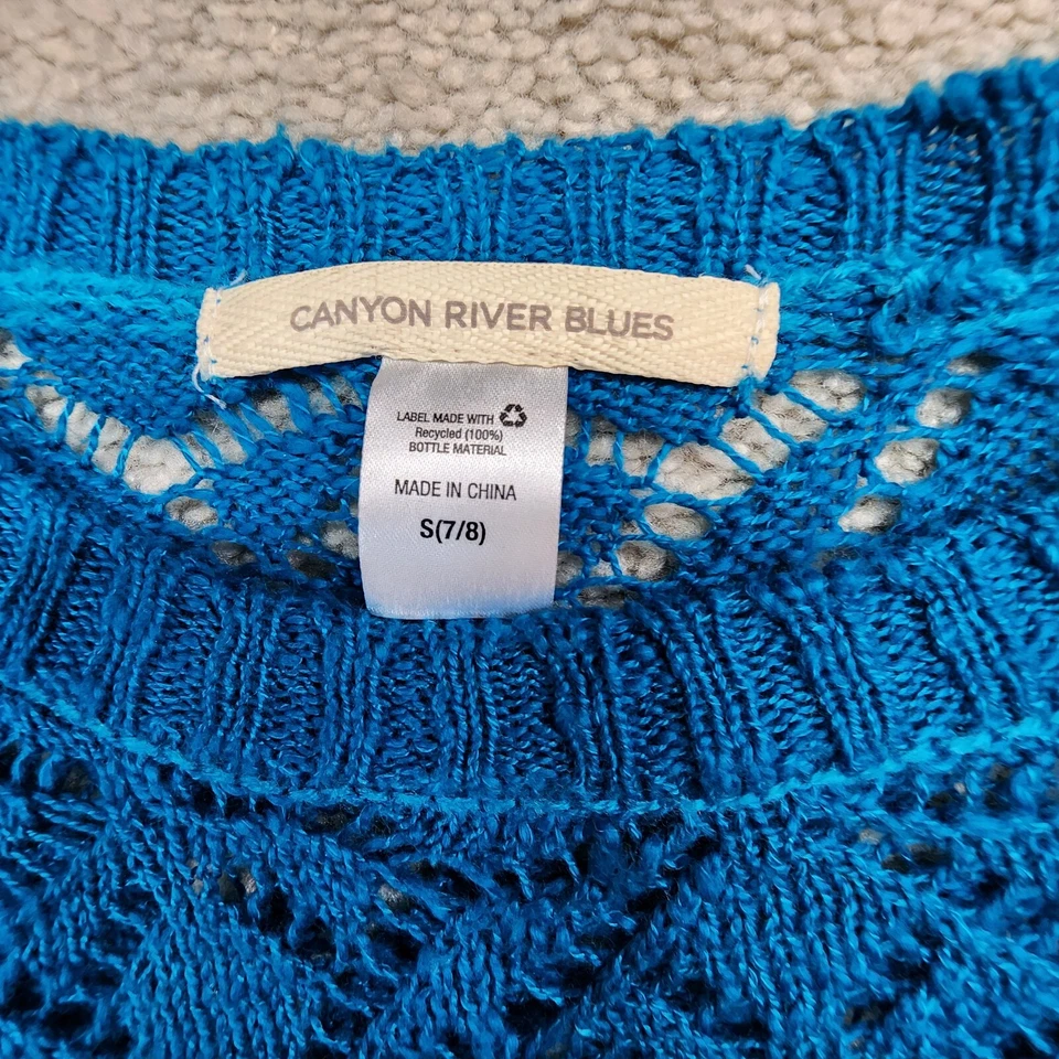 Poncho para mujer Canyon River azul tejido a ganchillo top pequeño 7/8 azul NUEVO Foto 4 de 4