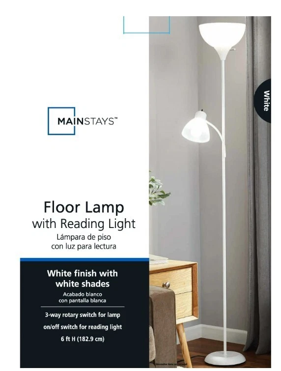 Mainstays 72英寸白色组合落地灯带阅读灯现代设计客厅 — 第 2/4 张图片