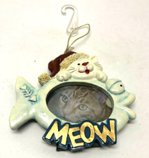Kitty Cat With Fish MEOW Picture Frame Christmas Ornament