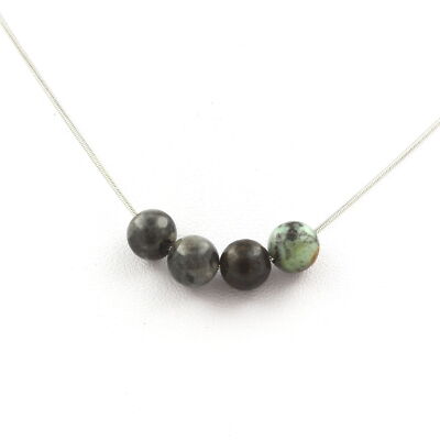 Labradorite And African Turquoise Bead Necklace 8 Mm Steel Chain Necklace