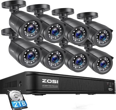 ZOSI 8CH 5MP DVR 1080P CCTV Home Security Outdoor Detection Camera System 2TB