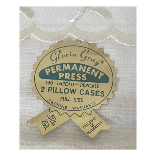 Gloria Gray Embroidered White Full Pillow Cases 2 New Sealed Percale 160 Thread - Picture 5 of 8