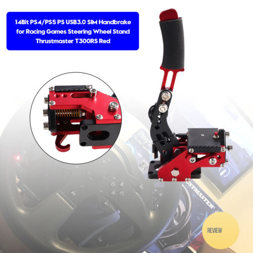 14Bit PS4/PS5 USB3.0 SIM Handbrake for Steering Wheel Thrustmaster T300RS Red - Foto 1 di 15