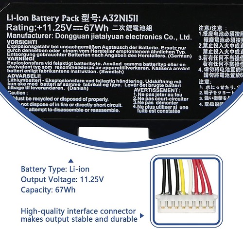 A32N1511 Laptop Battery Replacement Compatible for ASUS ROG 11.25V 67Wh 6000mAh - Picture 2 of 7