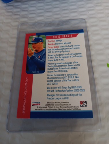 2023 Choice Chris Newell Manager Brooklyn Cyclones A NY Mets Baseball Card Rare - Picture 2 of 2