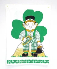 Vintage St. Patrick's Day Winking Leprechaun Harp Cotton Wall Hanging Flag Decor