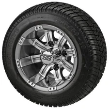 (4) Golf Cart 205/50-10 Low Profile Tires on 10x7 Gunmetal Gray Tempest Wheels