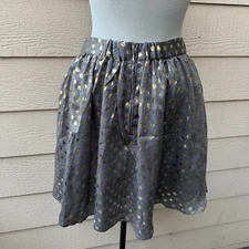 ModCloth Pockets Preferred Mini Skirt Short Gray Casual Polka Dotted Dots L