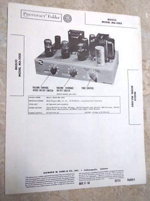 MASCO MA-10EX TUBE AMPLIFIER - SCHEMATIC & PARTS ID - SAMS PHOTOFACT 113/4
