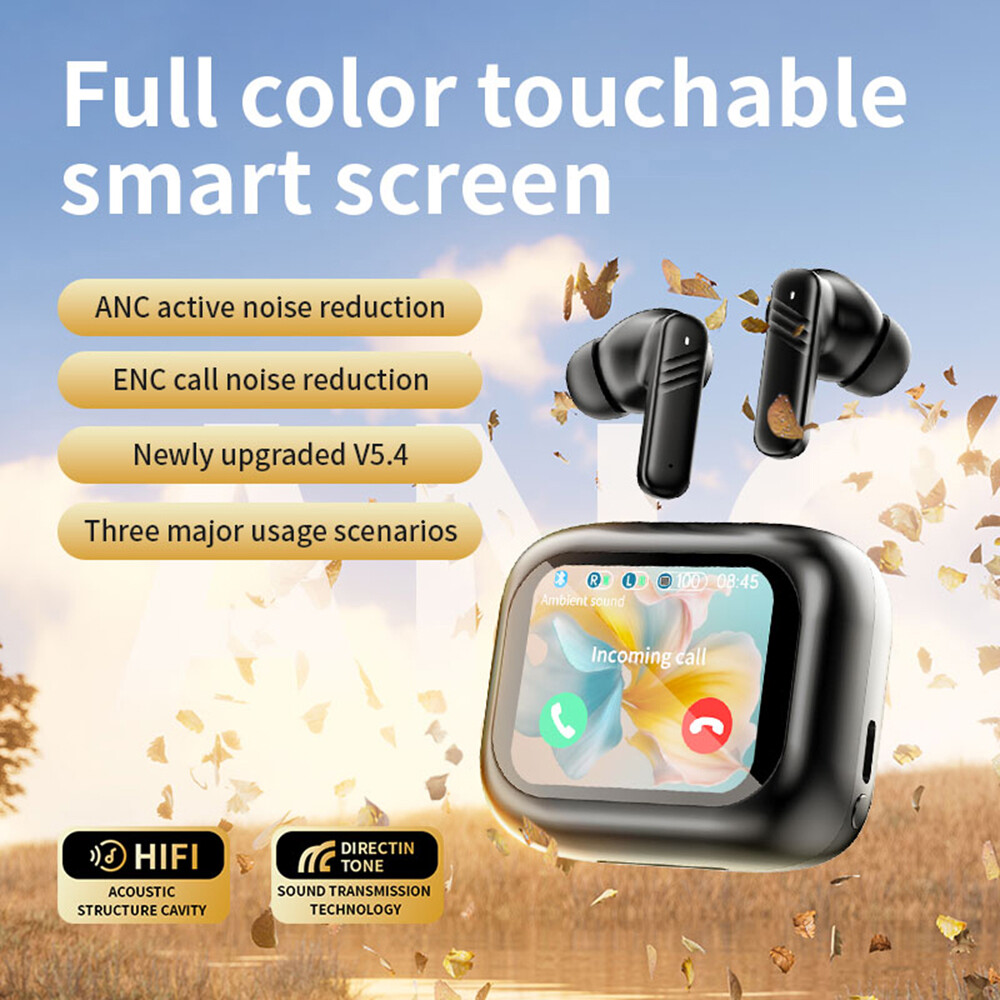 Bluetooth Earbuds TWS Wireless LCD Touchable Screen Headphones Earphone Headset-image