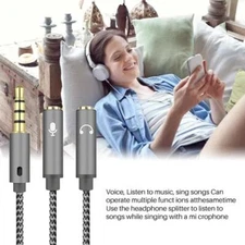 3.5mm Headset Adapter Y-Splitter Jack Cable w/ Separate Audio US Mic -