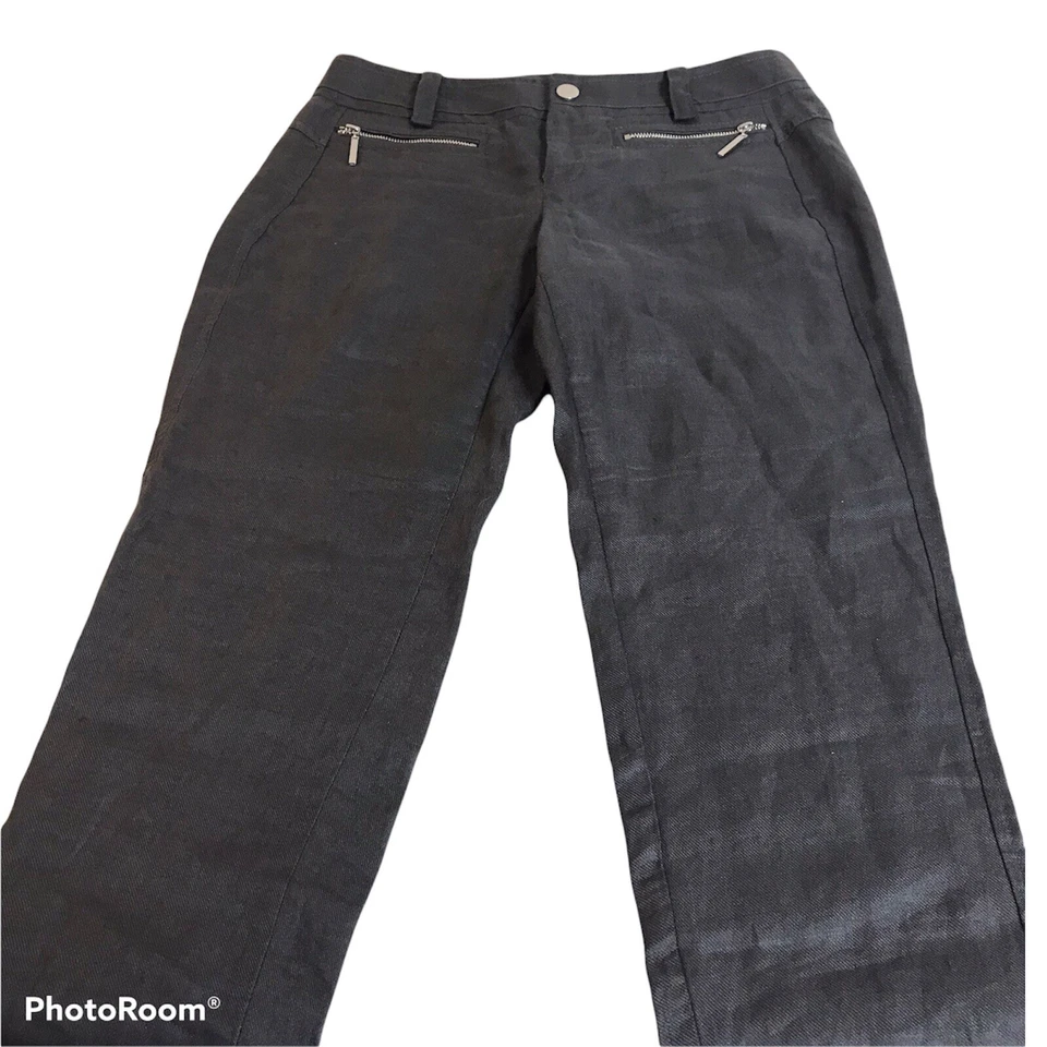Pantalones de lino CALVIN KLEIN para mujer talla 2 recortados gris carbón cremalleras de pierna cónicas Foto 4 de 4