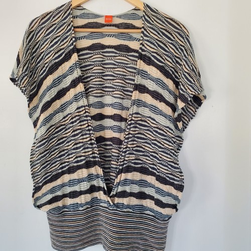 HUGO BOSS M Linen Blend Sleeveless Stripe Sweater Deep V Large Open Sides ITALY - Bild 3 von 12