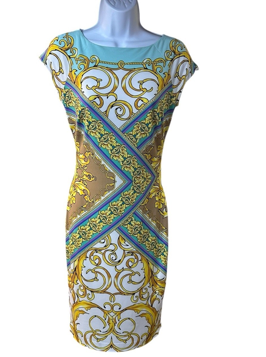 green emerald velvet dress Roberto Cavalli // White & Gold Chain Print Asymmetrical Dress – VSP  Consignment main image 1