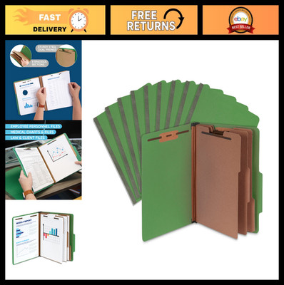 Green Classification Folders with 3 Dividers, Letter Size, 2'' Expansions, 10 Pac