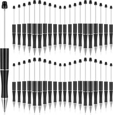 100 DIY Beadable Pens with 50 Refills, Black Ink Ballpoint Pens, 100 Pieces
