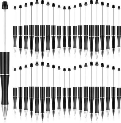 100 DIY Beadable Pens with 50 Refills, Black Ink Ballpoint Pens, 100 Pieces