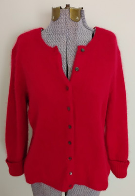 Angora Cardigan Women's Girly Femme Fuzzy Fluffy Busty Bombshell Cherry Red L 37
