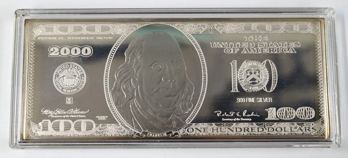 【純銀】100ドル札デザイン純銀4oz！Fine silver999 純銀】100ドル札デザイン純銀4oz！Fine silver999 4 Ounce Oz .999