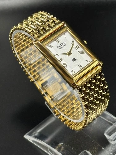 Vintage Seiko Slim Quartz Men's Wrist Watch | Golden Plated | White Roman Dial