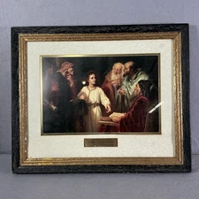 Vintage Christ in the Temple Framed Print Under Glass  Print by Henrich Hofmann