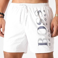 HUGO BOSS Octopus Swim Shorts Men's Size L White Navy Logo Drawstring NWT