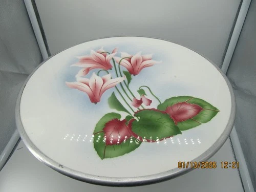 Vintage Aluminum & Milk Glass Cake Stand 12" Diameter 5.5" Tall UNIQUE!