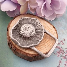 VTG Abstract Flower Mushroom Pewter Womens Belt Buckle By Indiana Metal Craft